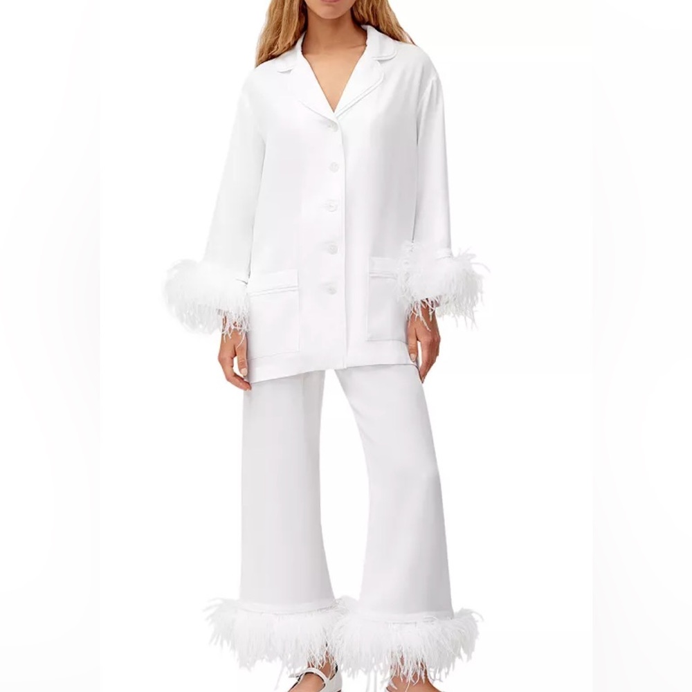 Sleeper Feather Trim Pajama Set White Size M